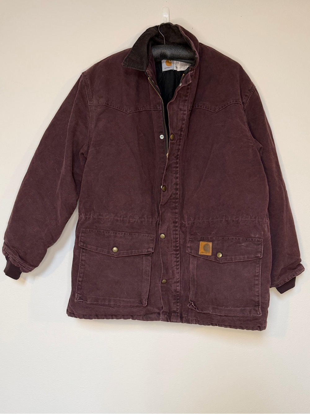 Vtg 90s Carhartt C08 BRG Burgundy Western Rancher Coat Quilted Lining mens L